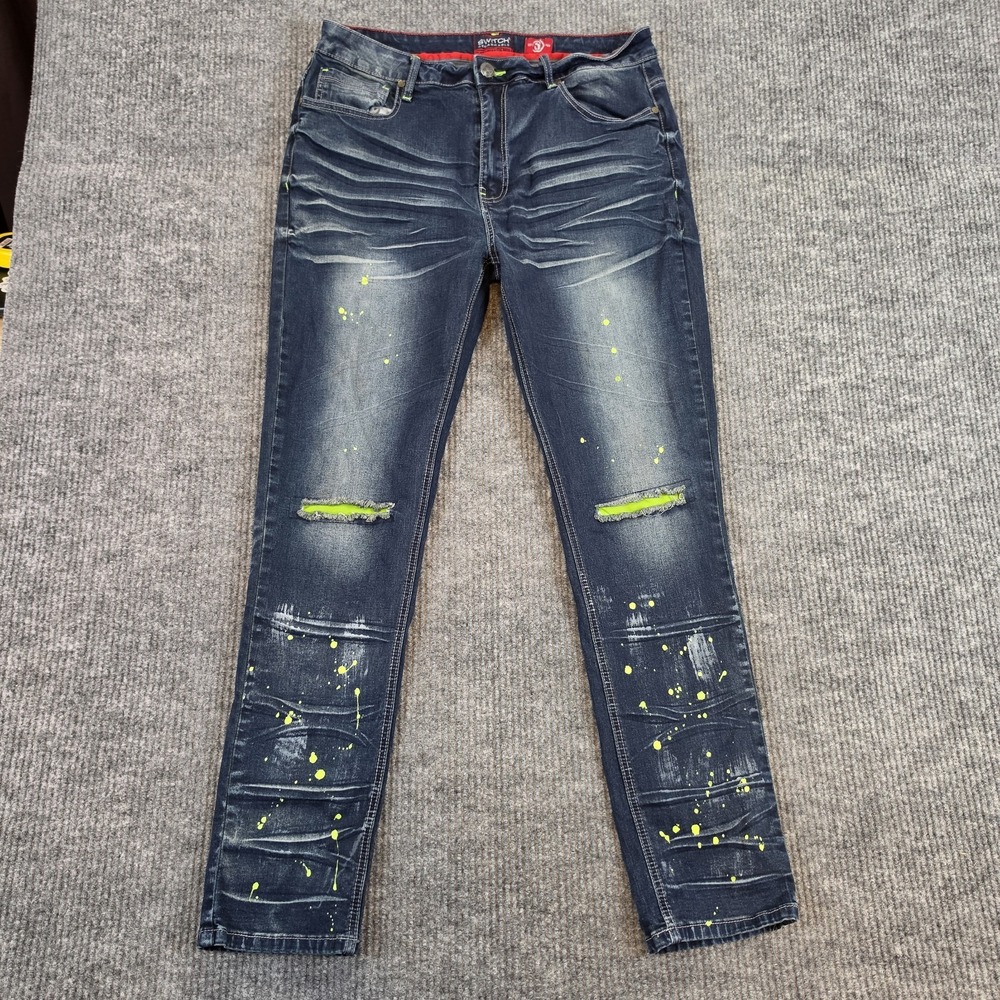 Switch Remarkable Mens Jeans 36x32 Distressed Neon Paint Splatter Slim Taper Fly